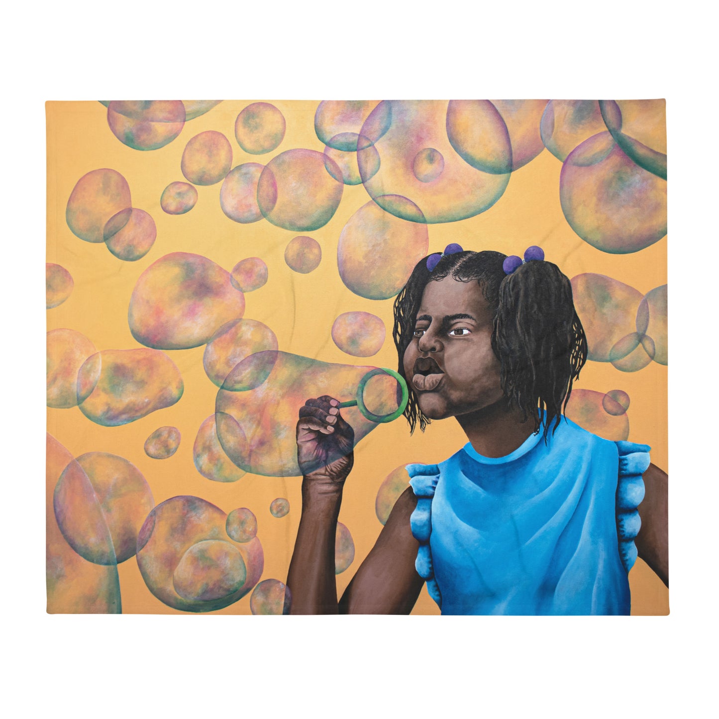 Girl Blowing Bubbles Throw Blanket